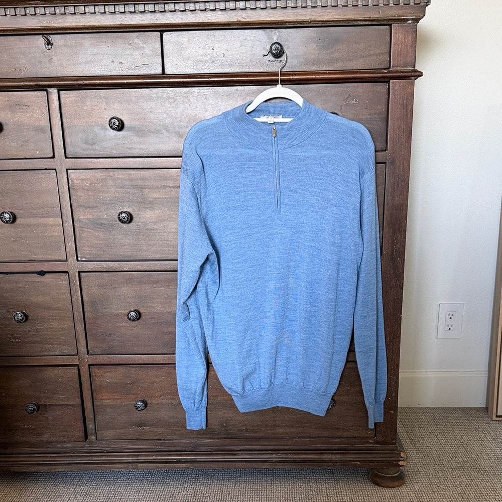 Peter Millar Light Blue Merino Wool Quarter-Zip Sweater-Size M